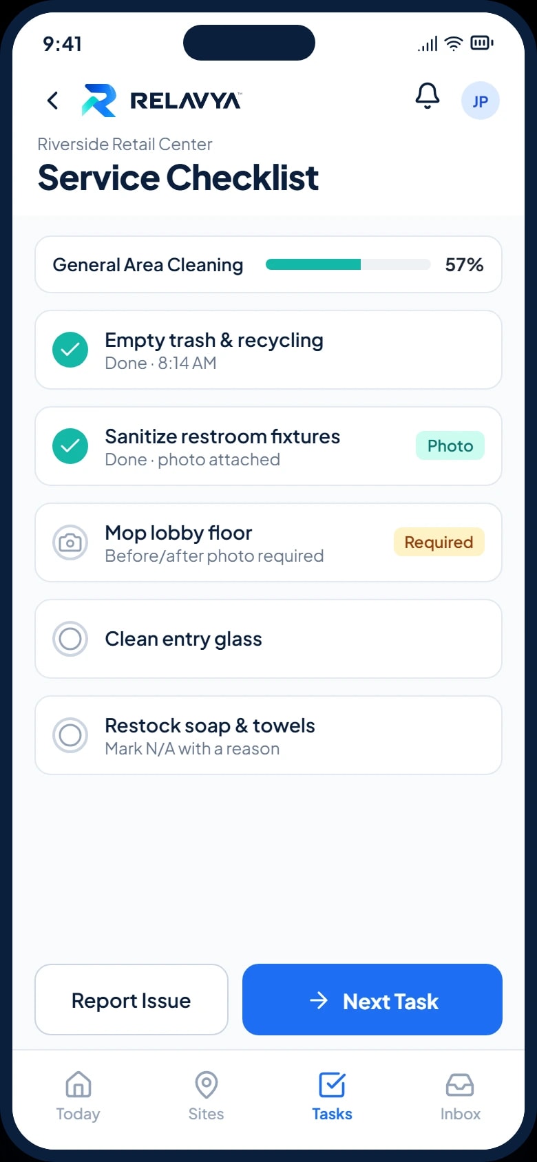 Checklist de service dans l’app mobile