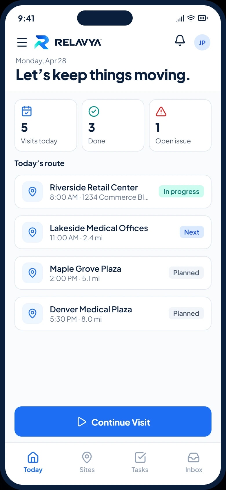 Tournée du jour dans l’app mobile RELAVYA