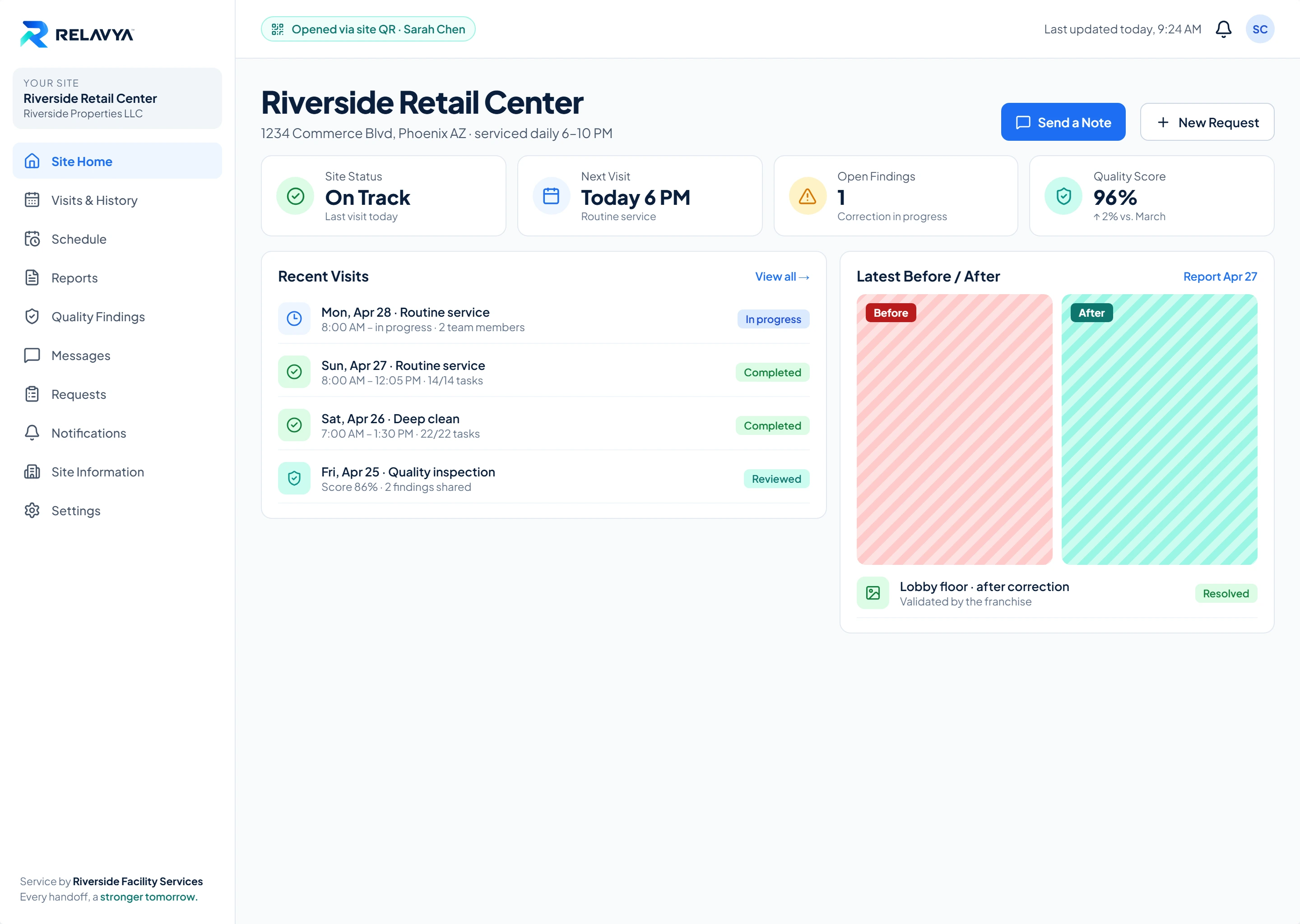 Accueil du portail client RELAVYA pour un site